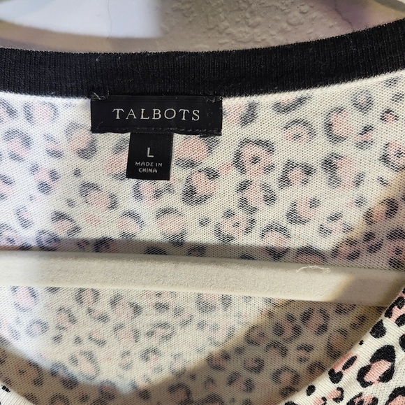 Talbots Blouse Women Animal Print Black Pink Front Button Casual Sz L - Picture 2 of 8